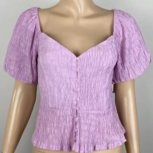 Astr Purple Puff Sleeve Smocked Blouse